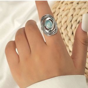 Brand New Silver Bohemian Blue Stone Ring, Size 7